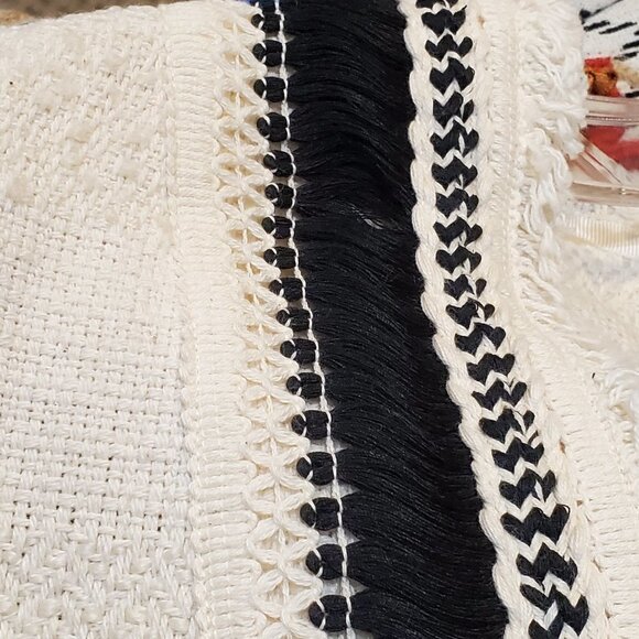 Chico’s Cream/Black Textured Open Front  longline Jacket Cotton Size 2/L - Picture 5 of 5